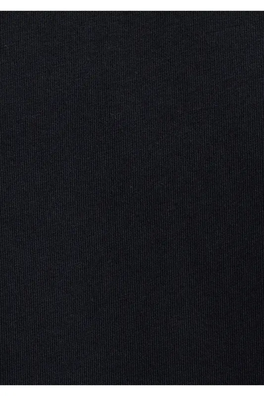 Embroidered Black Basic T-Shirt Loose Fit - 8