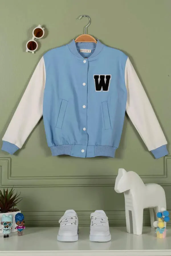 Embroidered Blue Girls College Jacket - 3
