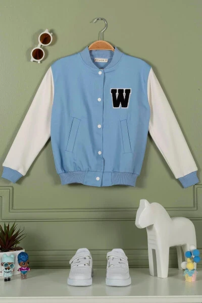 Embroidered Blue Girls College Jacket - 1