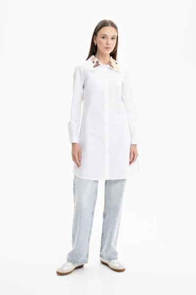 Embroidered Collar Poplin Tunic Shirt - AKER (1)