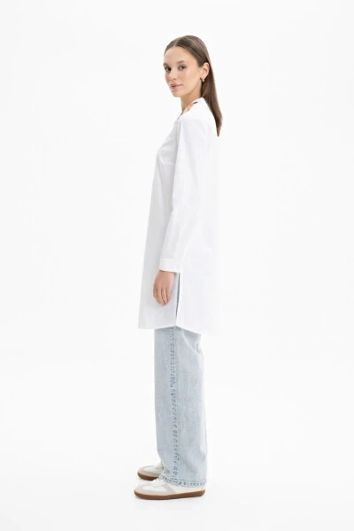 Embroidered Collar Poplin Tunic Shirt - 3