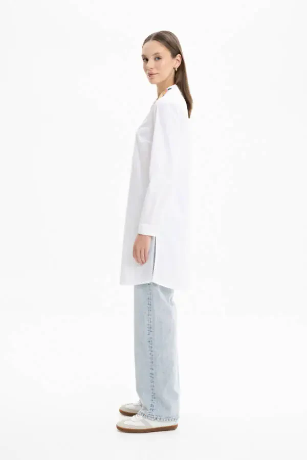 Embroidered Collar Poplin Tunic Shirt - 3