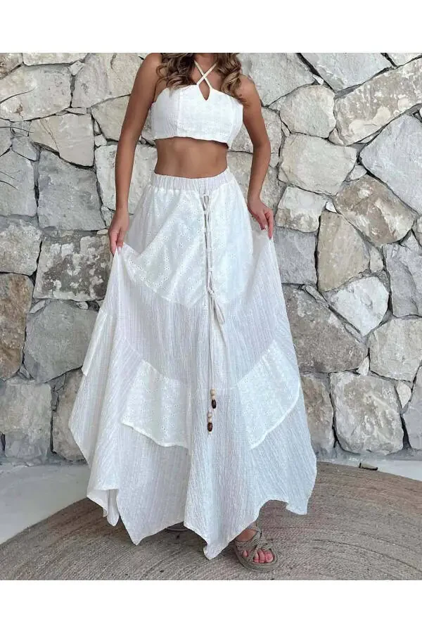 Embroidered Detail Long Bohemian Skirt - 5