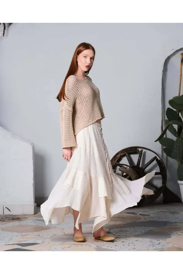 Embroidered Detail Long Bohemian Skirt - 8