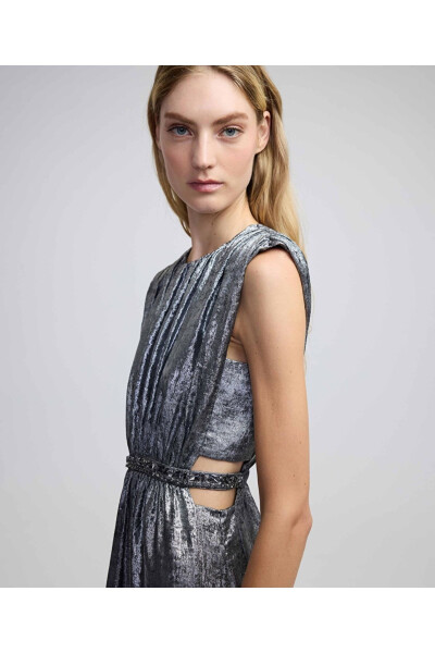 Embroidered dress with a shiny texture - İPEKYOL (1)