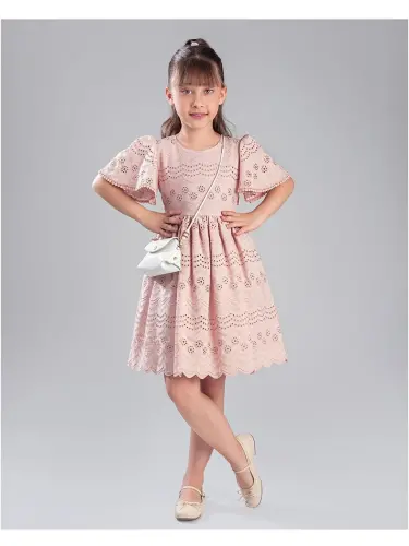 Embroidered Dress with Bag for Girls - 1