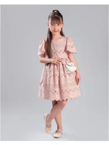 Embroidered Dress with Bag for Girls - 3