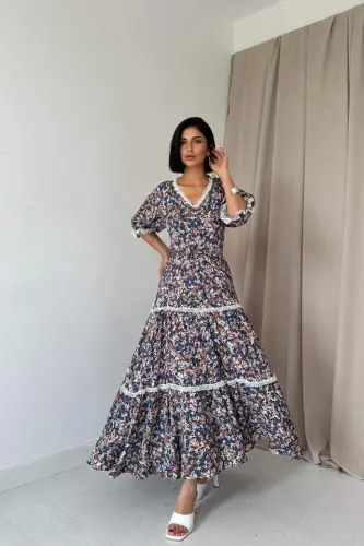 Embroidered Dress with Patterned Open Back - 1