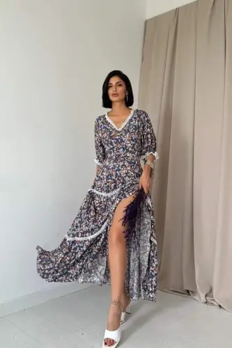 Embroidered Dress with Patterned Open Back - BÜYÜKBEDENIZ (1)