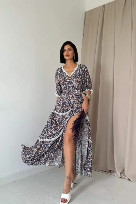 Embroidered Dress with Patterned Open Back - 2