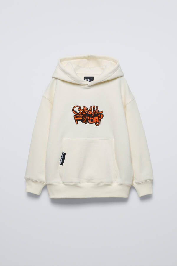 EMBROIDERED HOODED SWEATSHIRT - Ecru - 2