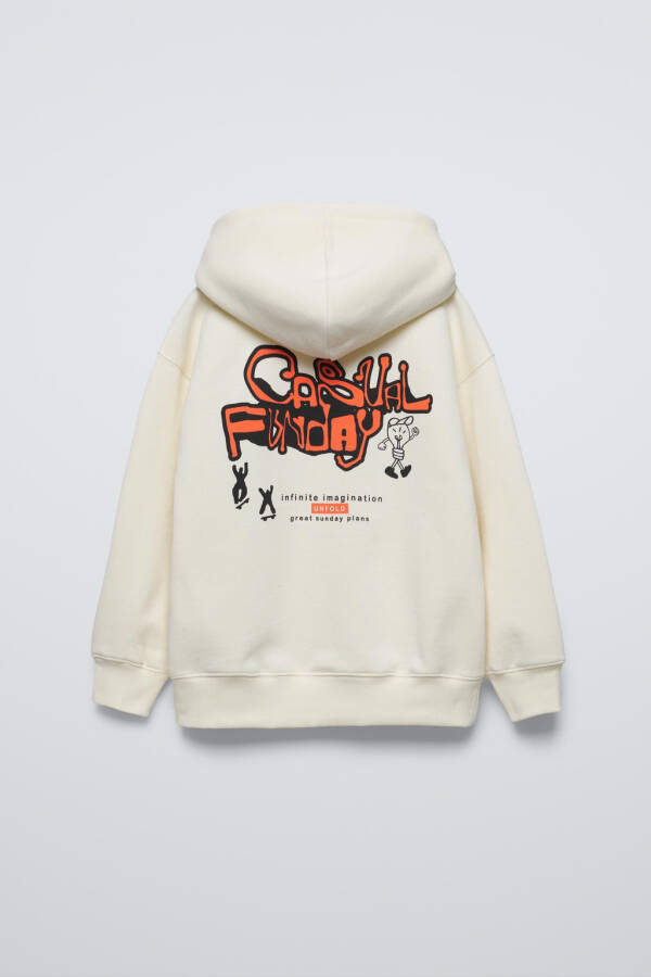 EMBROIDERED HOODED SWEATSHIRT - Ecru - 3