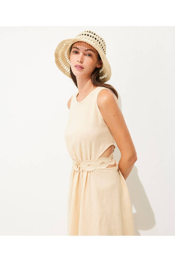 Embroidered Linen Dress with Belt - 2