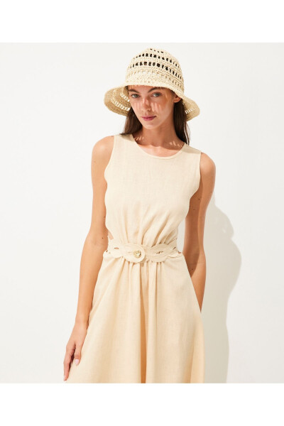 Embroidered Linen Dress with Belt - 4