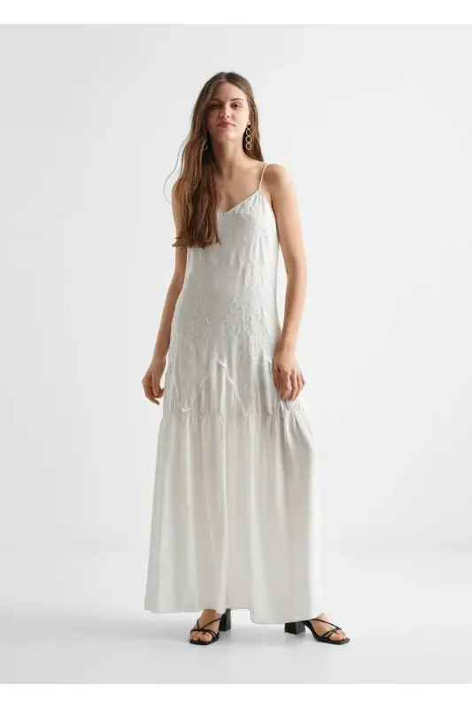 Embroidered long dress-White - 2