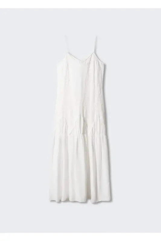 Embroidered long dress-White - 3
