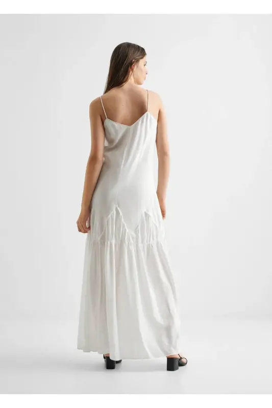 Embroidered long dress-White - 4