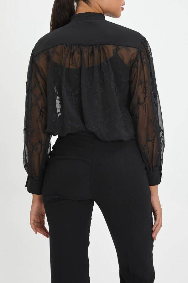 Embroidered Mandarin Collar Button-Front Shirt 39843 - 2