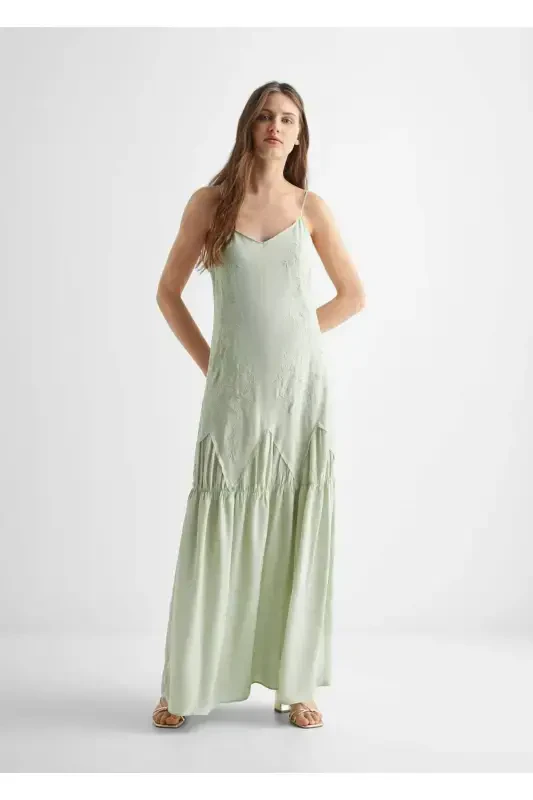 Embroidered maxi dress-Green - 2