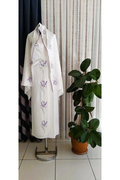 Embroidered Medina Silk Praying Dress with Shawl, Silk Dressing Gown, Bridal Praying Dress & Dressing Gown - 3