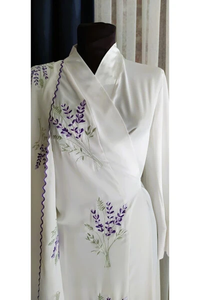 Embroidered Medina Silk Praying Dress with Shawl, Silk Dressing Gown, Bridal Praying Dress & Dressing Gown - 5