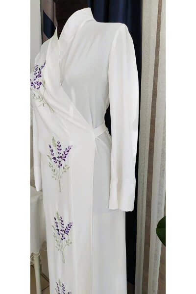 Embroidered Medina Silk Praying Dress with Shawl, Silk Dressing Gown, Bridal Praying Dress & Dressing Gown - 7