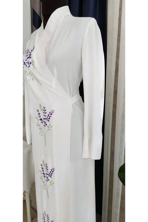 Embroidered Medina Silk Praying Dress with Shawl, Silk Dressing Gown, Bridal Praying Dress & Dressing Gown - 7