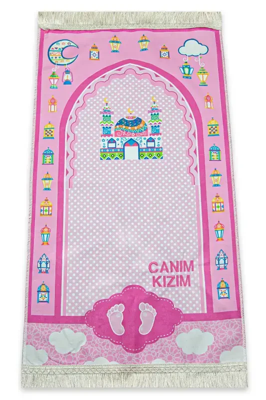 Embroidered Personalized Digitally Printed Children's Prayer Rug Pink - IHVAN ONLINE