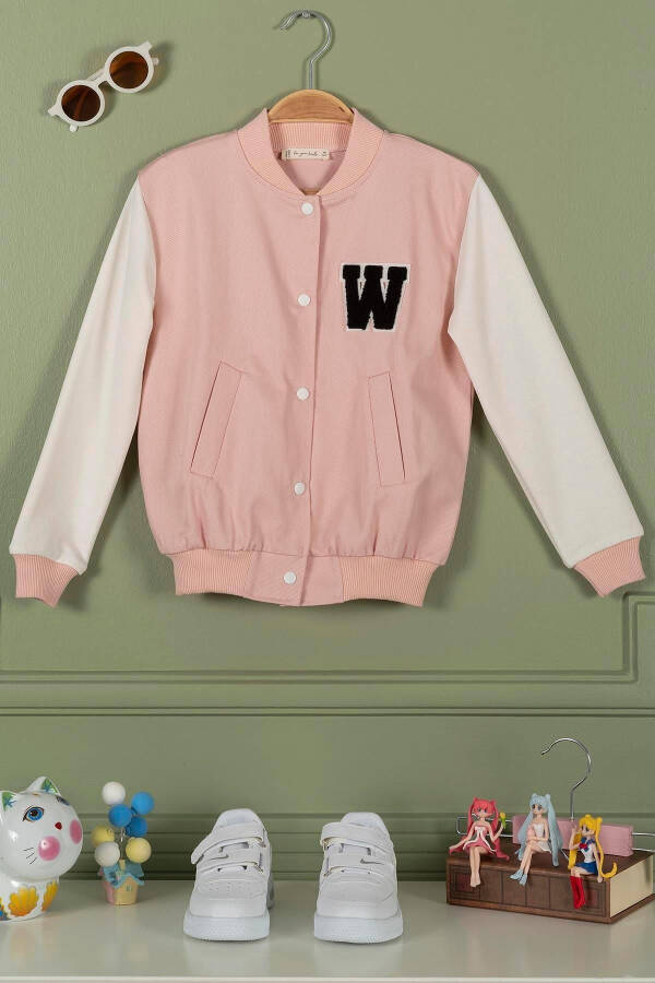 Embroidered Pink Girls College Jacket - 3