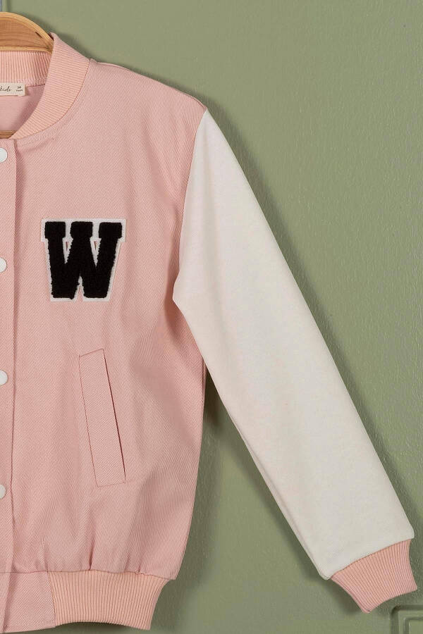 Embroidered Pink Girls College Jacket - 4