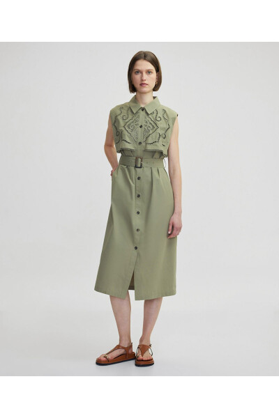 Embroidered poplin dress - 1