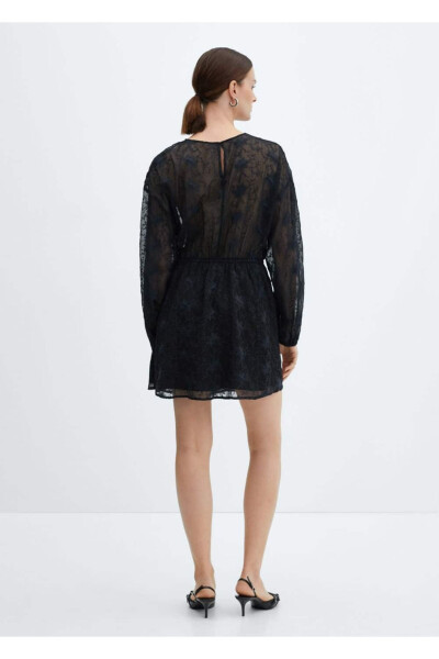 Embroidered Puff Sleeve Dress - 4