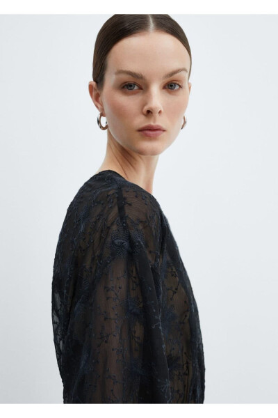 Embroidered Puff Sleeve Dress - 5