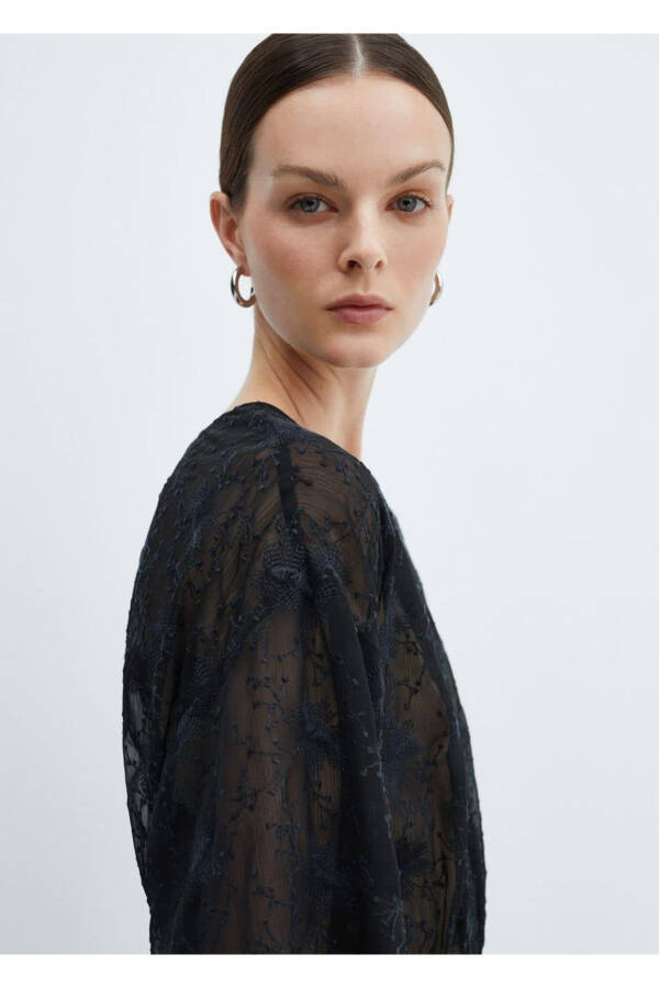 Embroidered Puff Sleeve Dress - 5