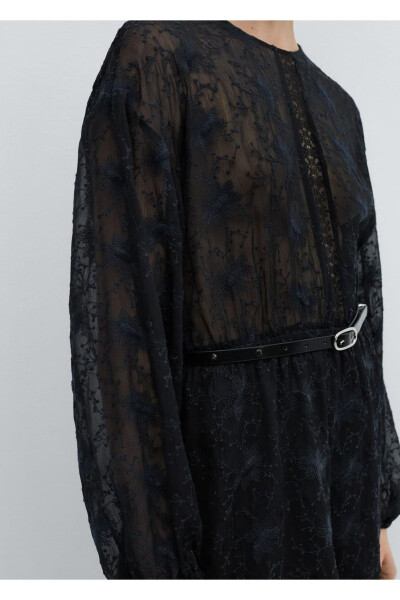 Embroidered Puff Sleeve Dress - 7