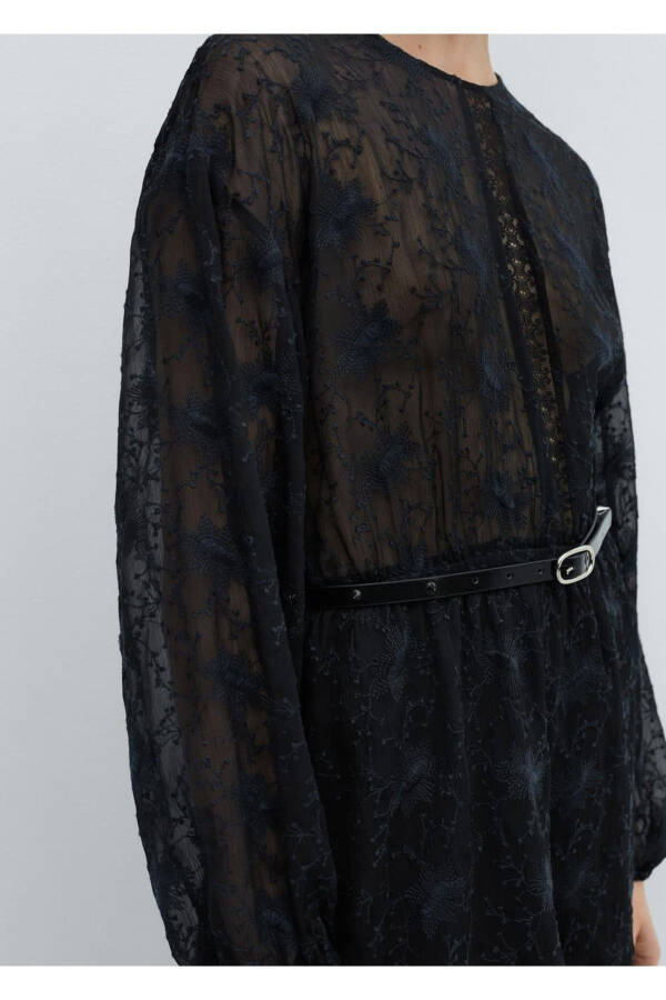 Embroidered Puff Sleeve Dress - 7