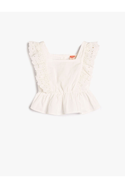 Embroidered, ruffled, square neck, sleeveless cotton blouse - 4