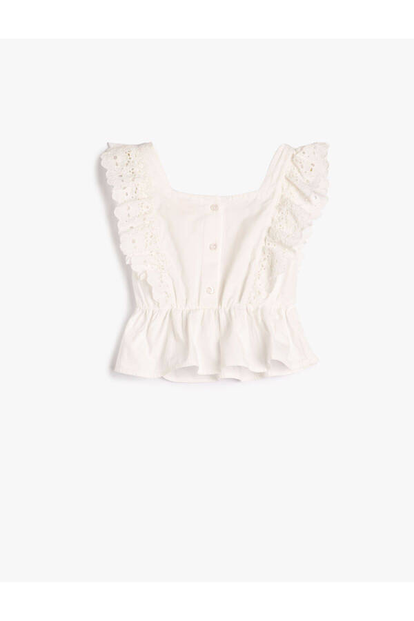 Embroidered, ruffled, square neck, sleeveless cotton blouse - 5