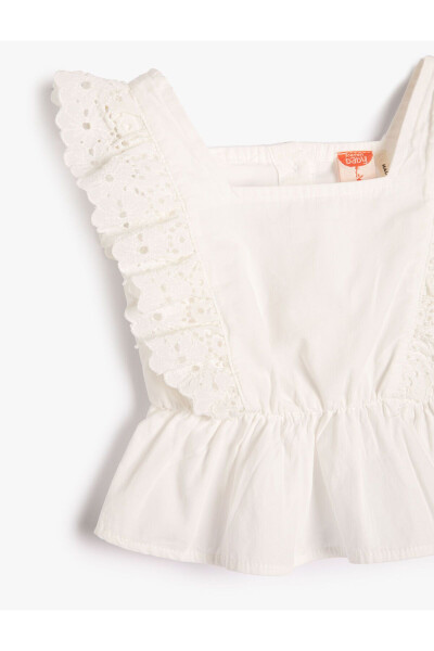 Embroidered, ruffled, square neck, sleeveless cotton blouse - 6