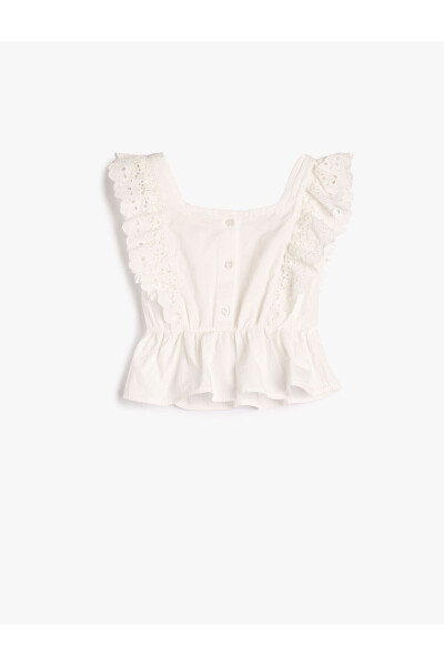 Embroidered, ruffled, square neck, sleeveless cotton blouse - 2