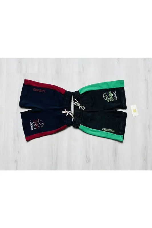 Embroidered Shorts-NAVY BURGUNDY - DG AURA