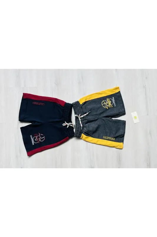Embroidered Shorts-NAVY BURGUNDY - 2