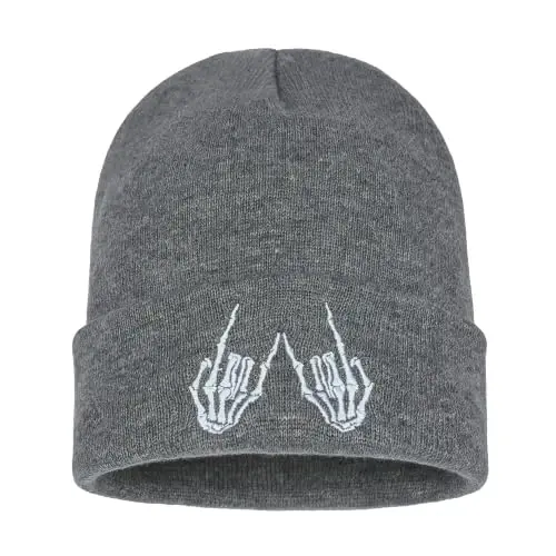 Embroidered Skeleton Beanie Hat Winter Stretch Knit Skull Cap for Men Women | Unisex Gothic Style Graphic Skeleton Beanie Warm Knitted Beanies Caps with Cuffed Design Hats One Size Suitable for All Ages - 1