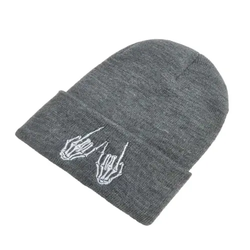 Embroidered Skeleton Beanie Hat Winter Stretch Knit Skull Cap for Men Women | Unisex Gothic Style Graphic Skeleton Beanie Warm Knitted Beanies Caps with Cuffed Design Hats One Size Suitable for All Ages - 2