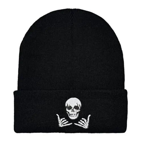 Embroidered Skeleton Beanie Hat Winter Stretch Knit Skull Cap for Men Women | Unisex Gothic Style Graphic Skeleton Beanie Warm Knitted Beanies Caps with Cuffed Design Hats One Size Suitable for All Ages - EMBROIDERED (1)