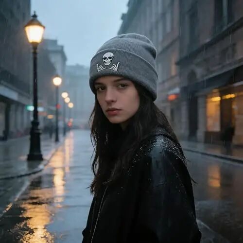 Embroidered Skeleton Beanie Hat Winter Stretch Knit Skull Cap for Men Women | Unisex Gothic Style Graphic Skeleton Beanie Warm Knitted Beanies Caps with Cuffed Design Hats One Size Suitable for All Ages - 6