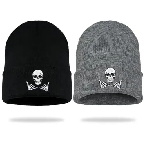 Embroidered Skeleton Beanie Hat Winter Stretch Knit Skull Cap for Men Women | Unisex Gothic Style Graphic Skeleton Beanie Warm Knitted Beanies Caps with Cuffed Design Hats One Size Suitable for All Ages - EMBROIDERED