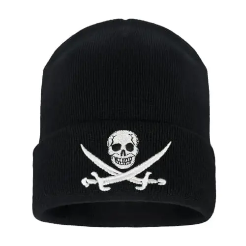 Embroidered Skeleton Beanie Hat Winter Stretch Knit Skull Cap for Men Women | Unisex Gothic Style Graphic Skeleton Beanie Warm Knitted Beanies Caps with Cuffed Design Hats One Size Suitable for All Ages - 1