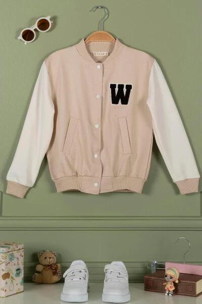 Embroidered Stone Girls' College Jacket - FOR YOU KIDS