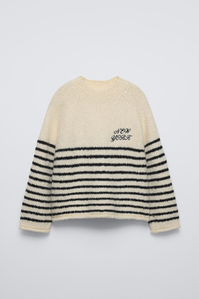 EMBROIDERED STRIPED KNIT SWEATER-Striped - 1